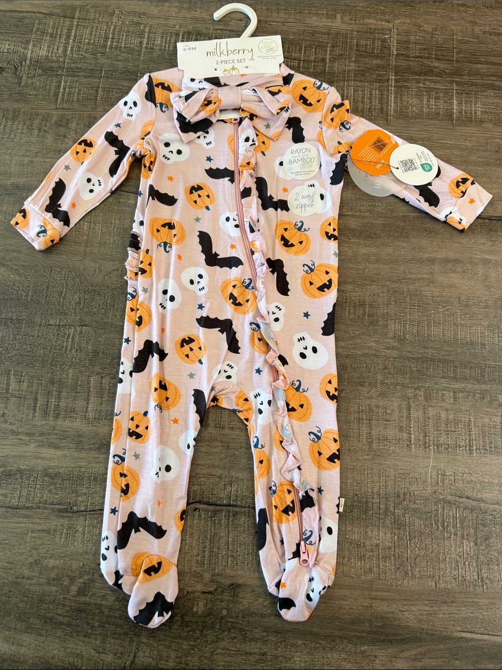 Pink Halloween Pumpkin & Ghost Footed One-Piece